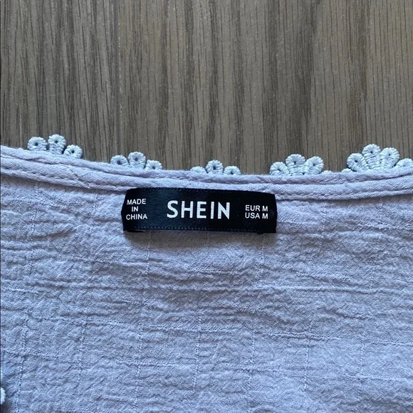 Pastel Blue Crop Top with Floral Trim - Picture 2 of 3